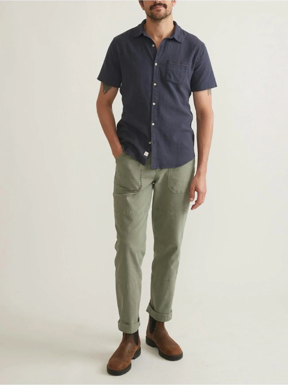 Marine Layer Classic Stretch Selvage Short Sleeve Shirt / Indigo - Picture 3 of 14